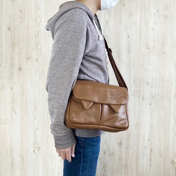 貓耳牛皮肩背包-小-茶 