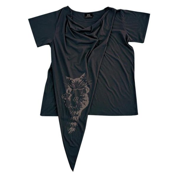 尾巴結領垂墜棉T-L-黑 