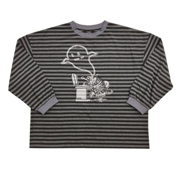 條紋寬版長T-幽靈-黑F 