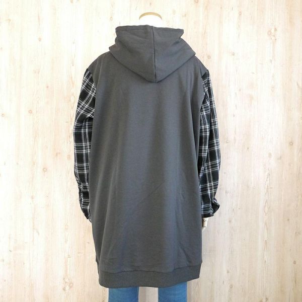 異材質拼接連帽長版上衣TNC 