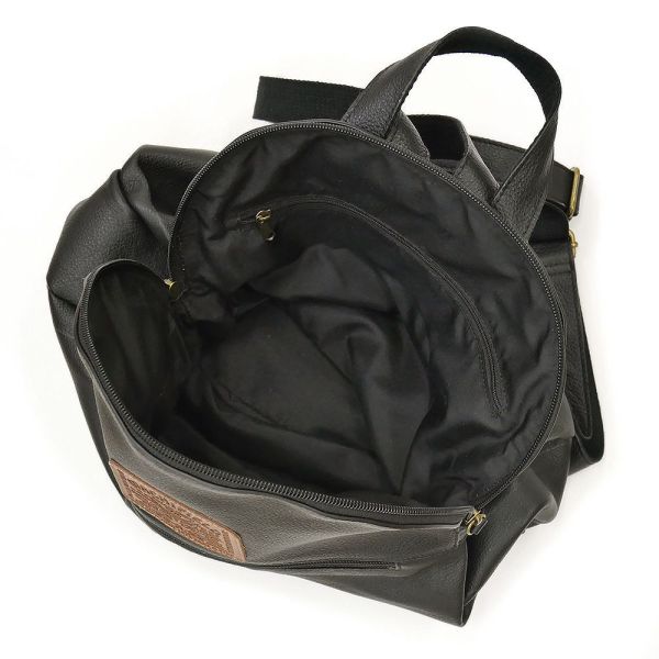 厚牛皮感後背包-黑 