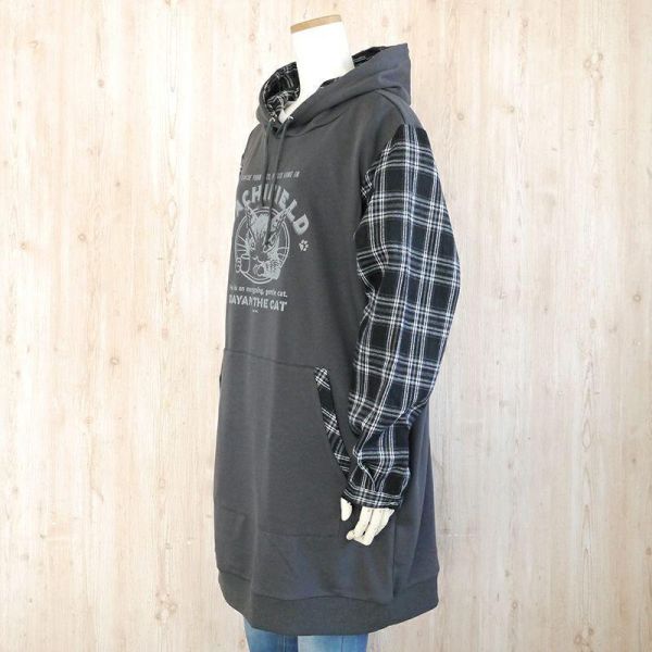 異材質拼接連帽長版上衣TNC 