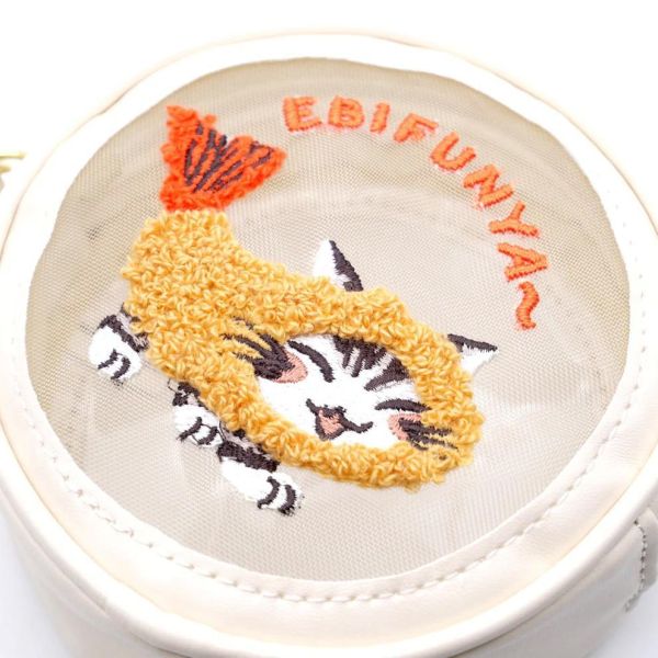 毛線刺繡圓形收納包-炸蝦貓 