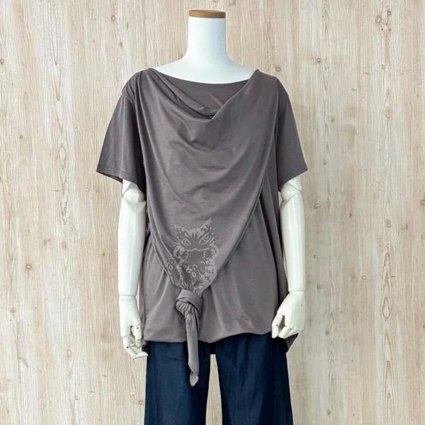 尾巴結領垂墜棉T-L-砂 