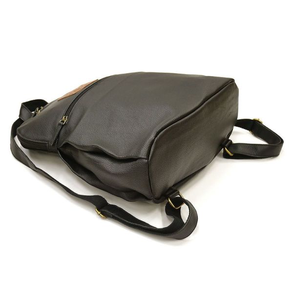 厚牛皮感後背包-黑 