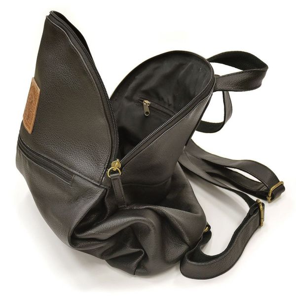 厚牛皮感後背包-黑 