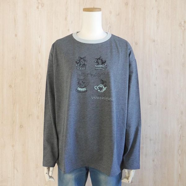 寬鬆長袖T恤-濃灰M 