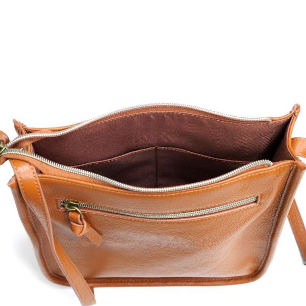 皮革單肩包-茶色 