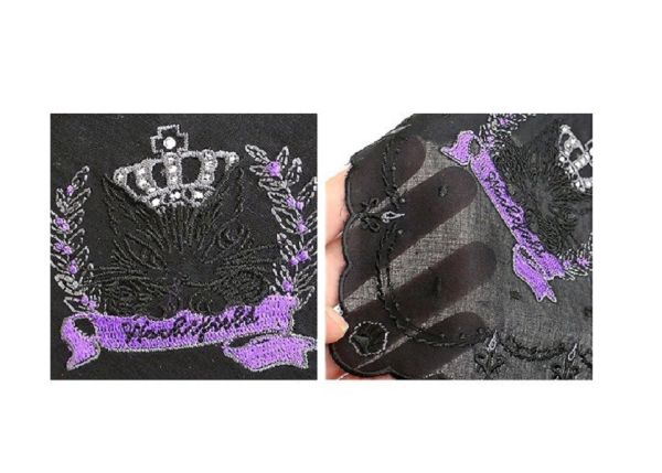 手帕-薄刺繡-遊行-黑 