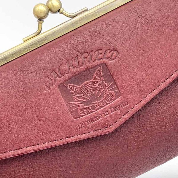 牛皮珠扣長夾-酒紅色 