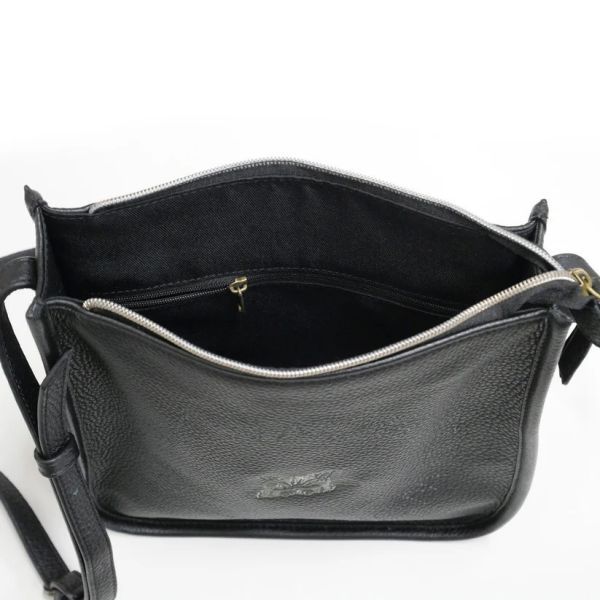 皮革單肩包-黑色 