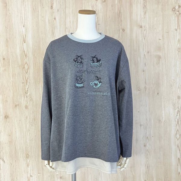 寬鬆長袖T恤-濃灰M 