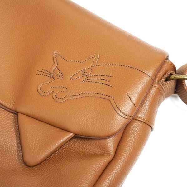 貓耳牛皮肩背包-小-茶 