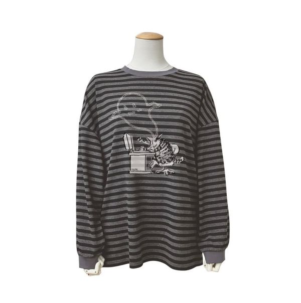 條紋寬版長T-幽靈-黑F 