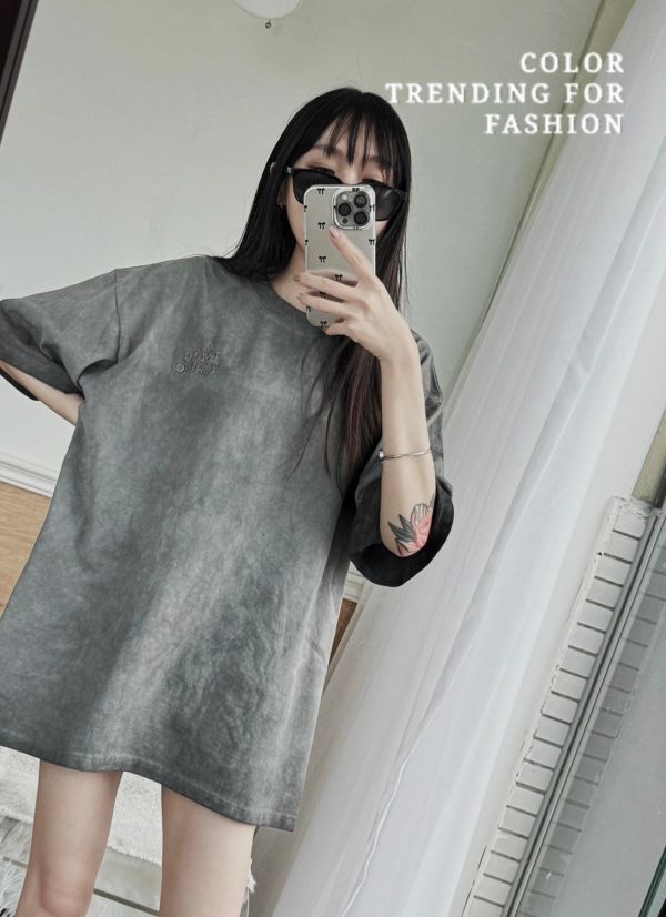 【男女同款】刺繡小logo厚磅水洗做舊T 