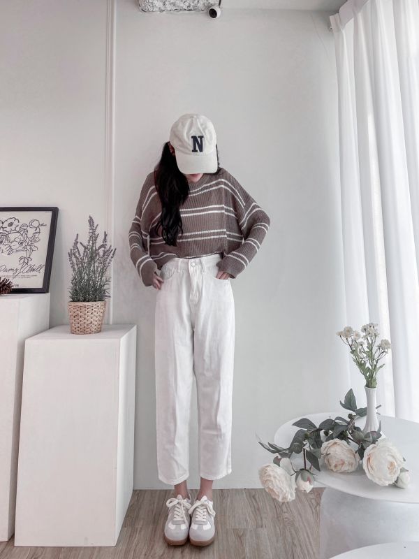 法式浪漫薄款條紋針織 