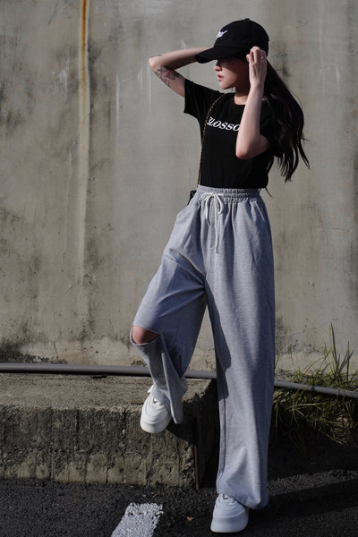 iNINE韓系割破軟棉薄寬褲 