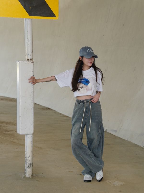 SET|瞪眼比熊T / 復古彎刀褲 