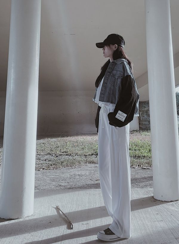 韓系拼接牛仔標籤短版外套 