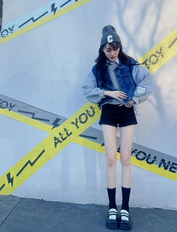 韓系拼接牛仔標籤短版外套 