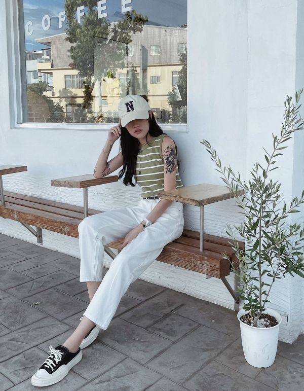 條紋針織涼感背心（附項鍊） 