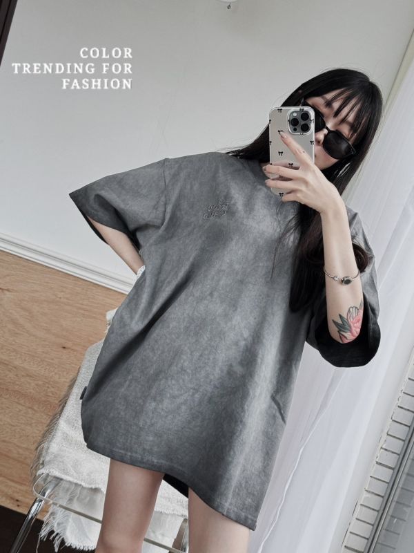 【男女同款】刺繡小logo厚磅水洗做舊T 