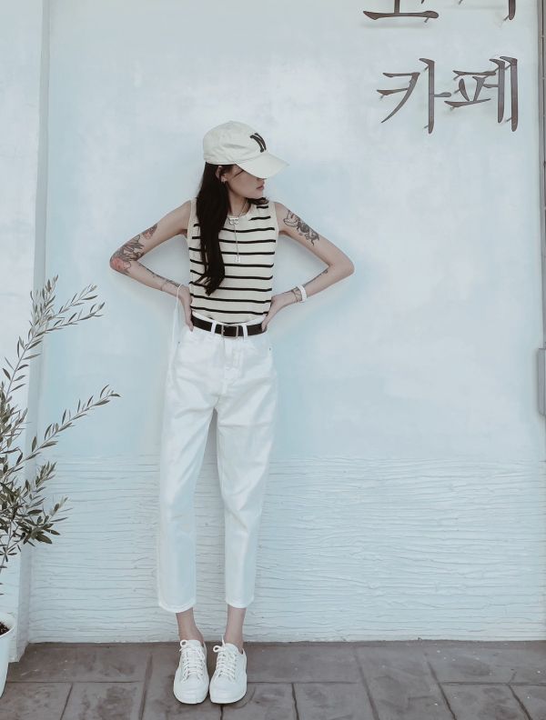 條紋針織涼感背心（附項鍊） 