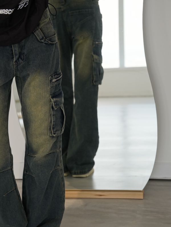 iNINE美式復古低腰微喇褲 