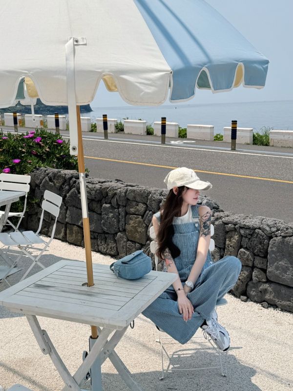 Blue Hit｜韓系慵懶條紋吊帶褲 