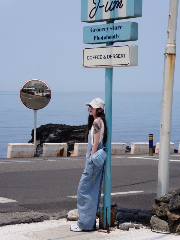 Blue Hit｜韓系慵懶條紋吊帶褲 