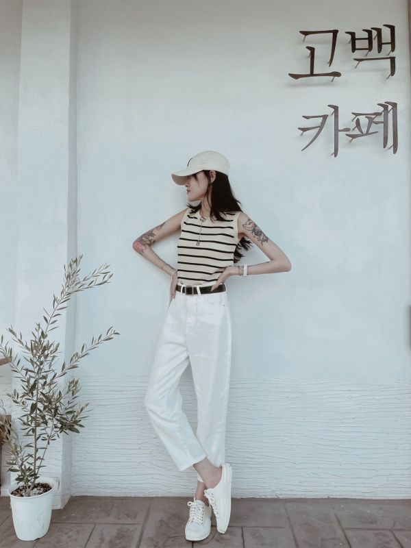 條紋針織涼感背心（附項鍊） 