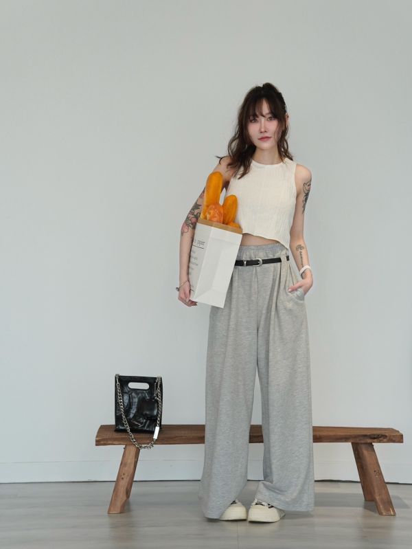 iNINE’韓系附皮帶鬆緊寬褲 