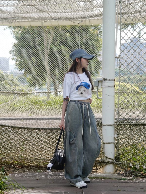 SET|瞪眼比熊T / 復古彎刀褲 