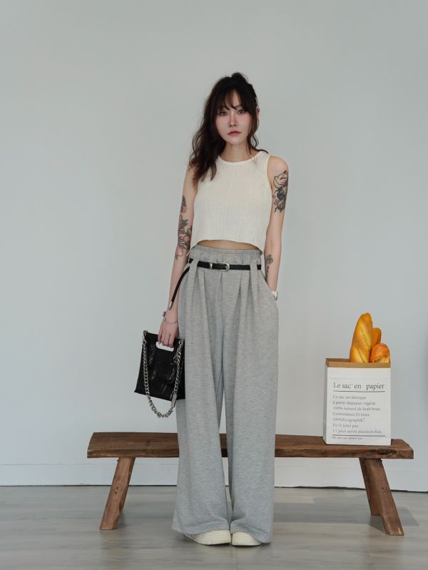 iNINE’韓系附皮帶鬆緊寬褲 