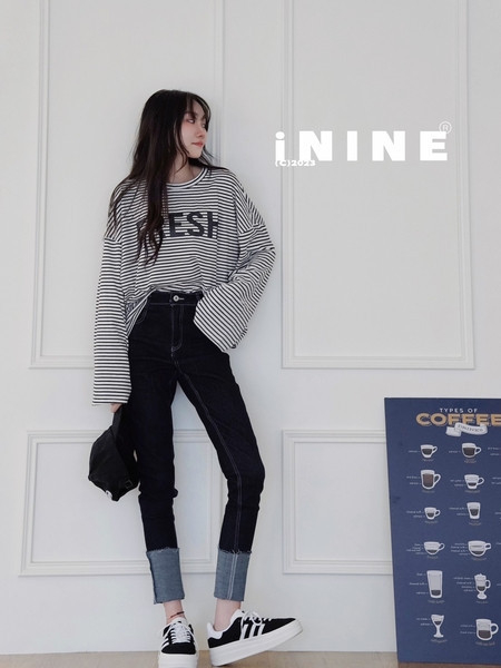 iNINE一週穿五天的百搭Fresh條紋長T 