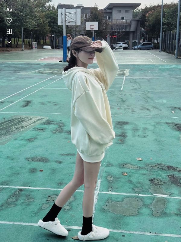 天鵝絨超暖長繩帽T 