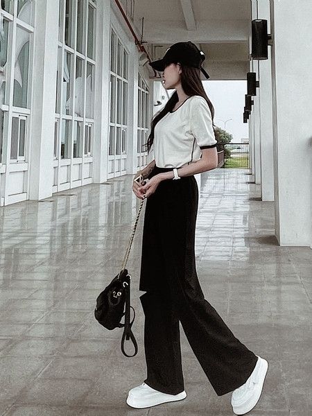 iNINE韓系割破軟棉薄寬褲 