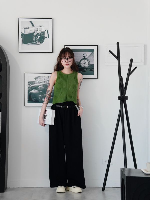 iNINE’韓系附皮帶鬆緊寬褲 