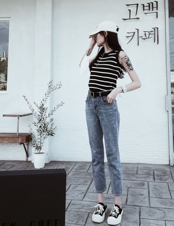 條紋針織涼感背心（附項鍊） 