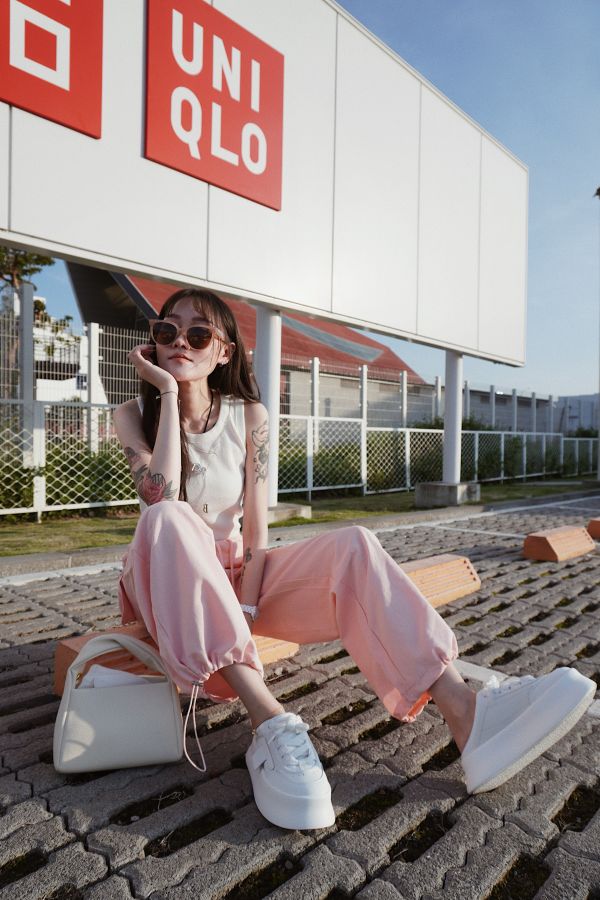 iNINE卡扣工裝褲+項鍊純色無袖背心 