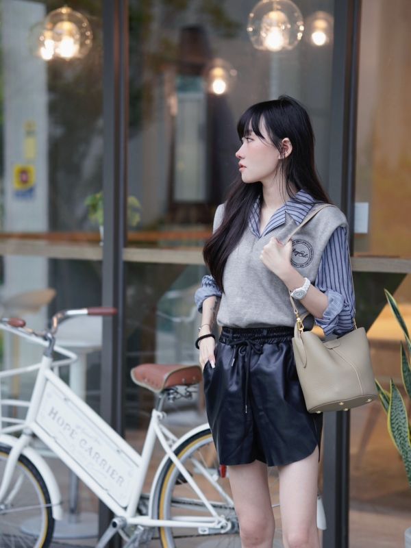 學院兩件式背心套組/綁帶鬆緊皮短褲 