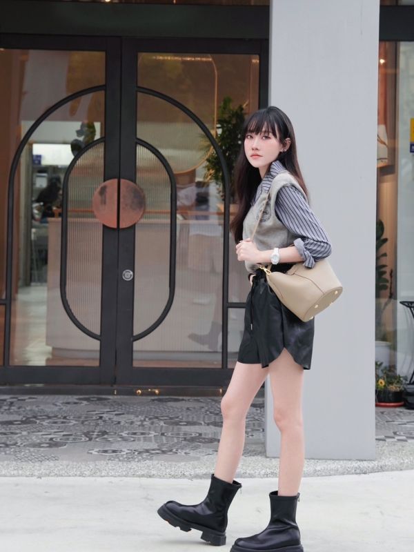 學院兩件式背心套組/綁帶鬆緊皮短褲 