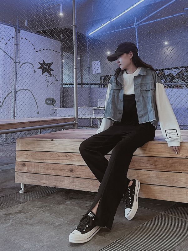 韓系拼接牛仔標籤短版外套 