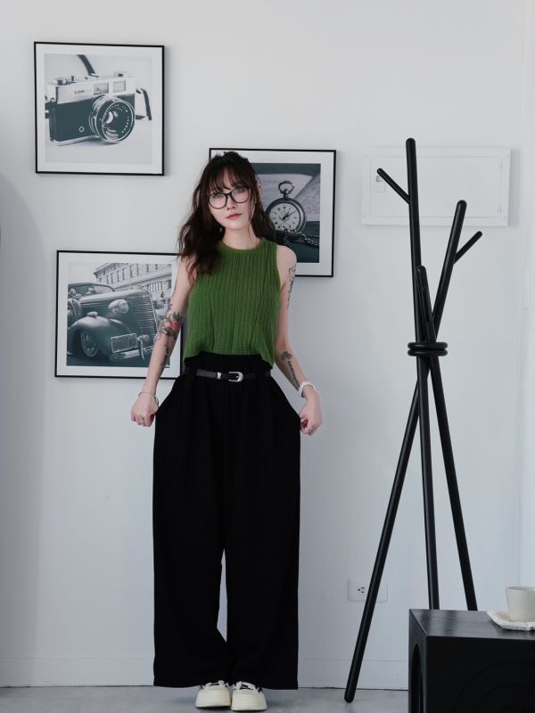 iNINE’韓系附皮帶鬆緊寬褲 