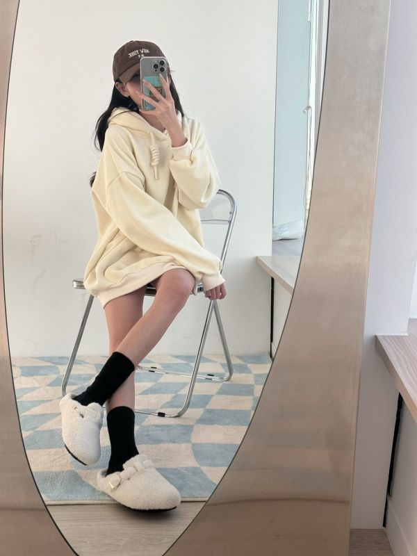 天鵝絨超暖長繩帽T 