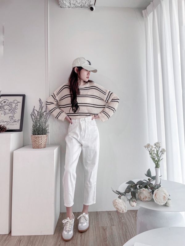 法式浪漫薄款條紋針織 