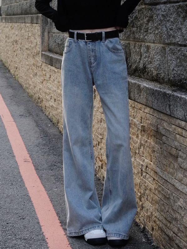 Bottom | 百搭之選附皮帶韓系歐膩微喇褲 