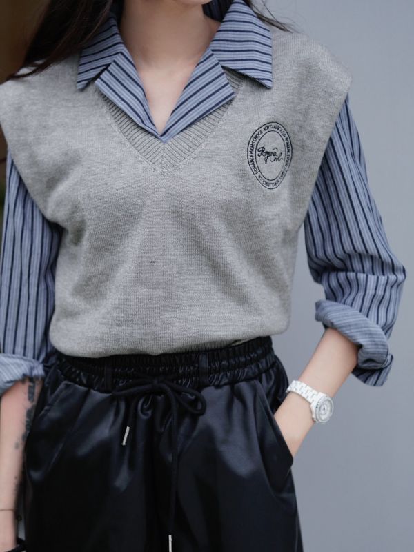 學院兩件式背心套組/綁帶鬆緊皮短褲 