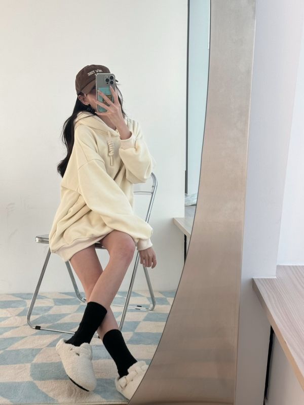 天鵝絨超暖長繩帽T 