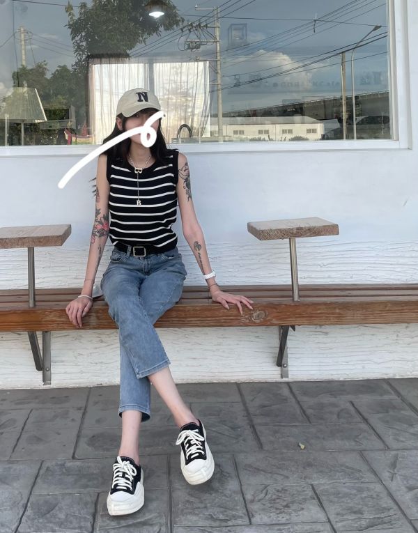 條紋針織涼感背心（附項鍊） 